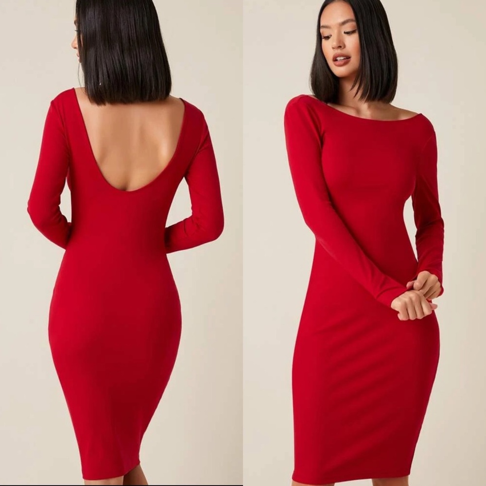Long sleeve low back midi dress black - Picture 2 of 3